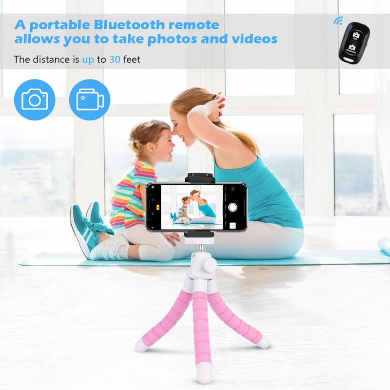 Ubeesize Portable Tripod Stand with Wireless Remote & Clip, Flexible Phone Holder for Video Recording (Pink) - Image 2